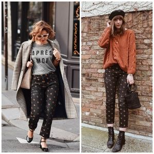 NWT, Anthropologie, Gold Metallic Slim Straight Ankle Jeans